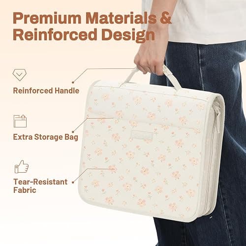 Zipper Binder with Handle, 1.5 Inch O-Ring, 325 Pages Capacity, with 5-Tab Expanding File Folder for Classified Storage, for Middle School Students, Pink Little Flower thumbnail 6