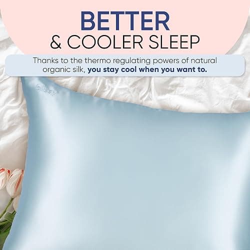 Blissy Silk Pillowcase - 100% Pure Mulberry Silk - 22 Momme 6A High-Grade Fibers - Silk Pillow Cover for Hair & Skin - Regular, Queen & King (Sky Blue, Standard) thumbnail 5