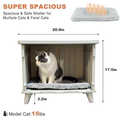WOWOTOZN Outdoor Cat House Weatherproof,Heavy-Duty Feral Cat Shelter with Escape Door&PET Door Flap,Elevated Stackable for Yard,Porch&Barn,All Seasons with Soft Cushion thumbnail 5