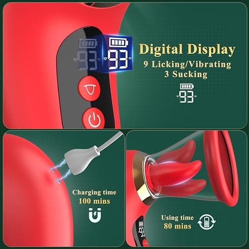 Gasevimo Vibrator Adult Sex Toys for Women - 5IN1 Sucking Vibrator Rose Sex Toy, 3 Sucking, 9 Tongue Licking & Vibrating Adult Toys, LCD Display Removable Cup Clitoral G Spot Vibrators Massage thumbnail 5