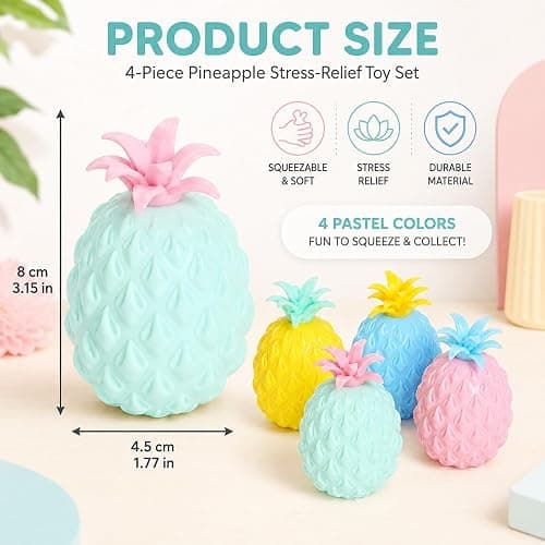 LUOZZY 4 Pcs Pineapple Squishy Toys for Stress Relief Decompression Toys | Squishy Pineapple Toy, Fruit Pineapple Stress Relief Squishy Toys thumbnail 3