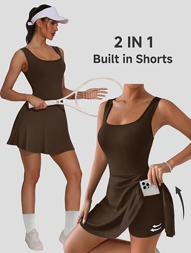 NIASHOT Women's Athletic Dress with Built-in Shorts & Pockets Workout Tennis Golf Active Wear U Neck A-line Dresses thumbnail 4