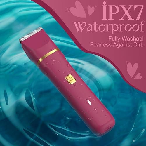 Risina Bikini Razor for Women Men - Electric Waterproof Shaver Trimmer Hair Removal Groomer with Ceramic Blade Hypoallergenic USB Rechargeable Dock Wet Dry Body Facial Painless - Berry Red thumbnail 7