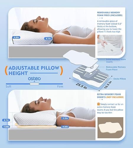 Osteo Cervical Pillow for Neck Pain Relief, Hollow Design Odorless Memory Foam Pillows with Cooling Case, Adjustable Orthopedic Bed Pillow for Sleeping, Support for Side Back Sleepers thumbnail 4