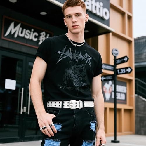 SANSTHS Women Double Grommet Studded Belts, Black Leather Belt for Women Men Punk belt thumbnail 4