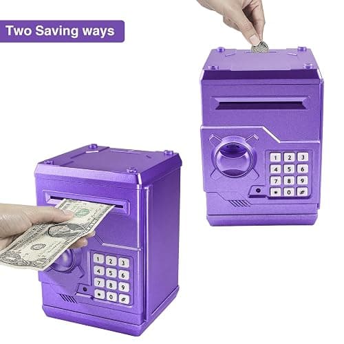 Suliper Electronic Piggy Bank Code Lock for Kids Baby Toy, Mini ATM Safe Coin Cash Banks Real Money Saving Box with Password, Auto Money Scroll for Children,Boys Girls Birthday Gift (Purple) thumbnail 3