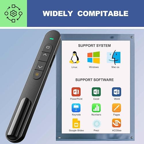 QUI Presentation Clicker for PowerPoint, RF 2.4GHz USB Wireless Presenter Remote with Volume Control, PowerPoint Clicker Slide Advancer for Mac, Windows, Laptop, Keynote thumbnail 6