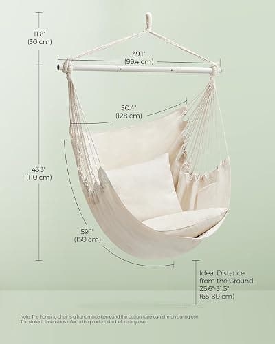 SONGMICS Hammock Chair, Load Capacity 500 lb, Hanging Chair with 2 Cushions, Large Hammock Swing with Chain and Pocket, for Indoor, Outdoor, Living Room, Bedroom, Cream White UGDC197M01 thumbnail 2