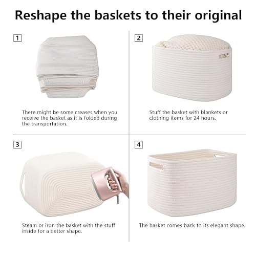 OIAHOMY 4 Pack Storage Baskets for Organizing, Cube Storage Bins for Shelves, Rectangle Storage Baskets With Handles, Woven Baskets for Storage, 12.7''Lx9''Wx7.8''H, White thumbnail 7