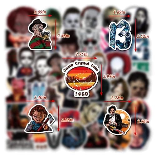 50pcs Horror Movie Stickers, Thriller Killer Role Stickers Pack, Halloween Themed Horror Stickers for Teens Adults, Waterproof Devil Stickers Decals for Water Bottle Laptop Skateboard thumbnail 6