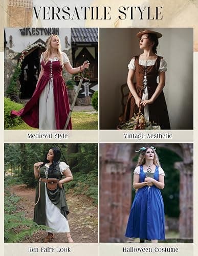 SCARLET DARKNESS Renaissance Costume Women Peasant Medieval Dress Short Sleeve Maxi Fairy Dresses with Pockets thumbnail 6