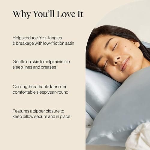 Kitsch Satin Pillowcase, Softer Than Silk Pillow Cases King, Cooling Pillow Covers, Satin Pillowcase with Zipper for Hair, Skin & Quality Sleep, Wrinkle-Free & Smooth, King Size 19"x36", Haze Blue thumbnail 5