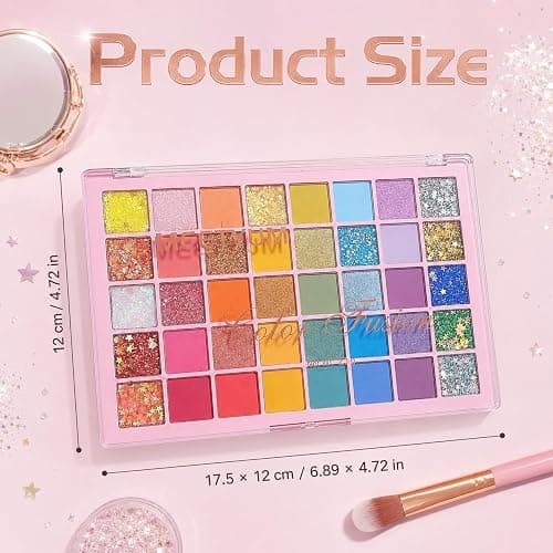 Colourful Glitter Eyeshadow Palette, 40 Colours Matte Glitter Eyeshadow Yellow Silver Pink Purple Green Blue Eye Make Up Palettes, Long Lasting Colourful Eye Shadow Pallets for Women thumbnail 6