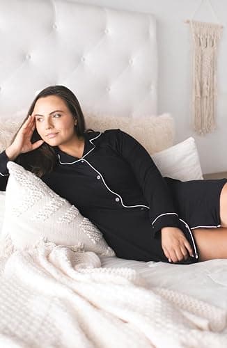 Cherrydew Bamboo Viscose Nightgown Women Super Soft Comfy Cooling Breathable Long Sleeve Sleepwear Button Down Sleep Shirts thumbnail 5