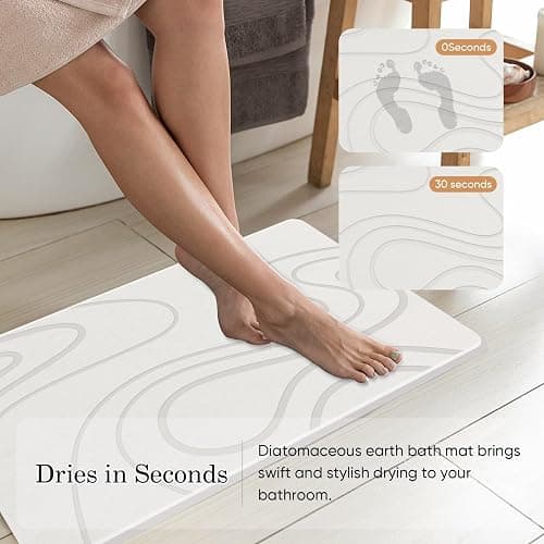 Jiloma Stone Bath Mat Diatomite Stone Mats for Bathroom Non-Slip Diatomaceous Earth Shower Mat Super Absorbent Bathroom Floor Mat Natural Easy to Clean(24 * 16 White) thumbnail 3