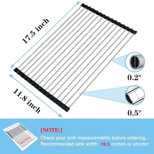 Seropy Roll Up Dish Drying Rack Over The Sink Drying Rack for Kitchen Counter, Rolling Dish Rack Over Sink Mat, Foldable Dish Drainer Stainless Steel Rack Kitchen Organization Gadgets 17.5"x11.8" thumbnail 3