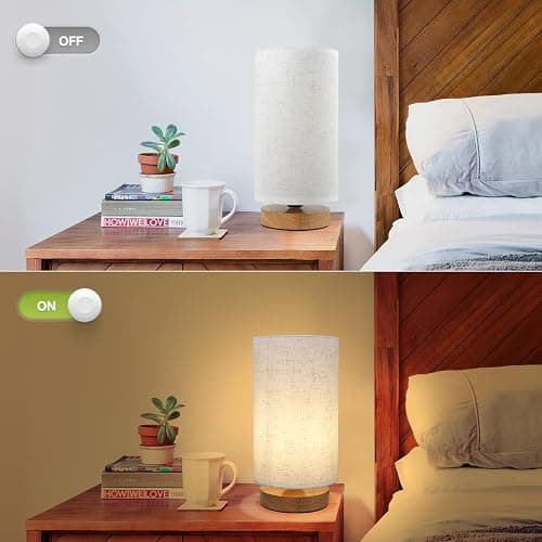 Small Bedside Night Table Lamp for Bedroom, Minimalist Nightstand Lamp with Round Fabric Linen Shade, Study Reading Desk Lamp for Kids Room, Living Room, College Dorm, Home, Office thumbnail 4