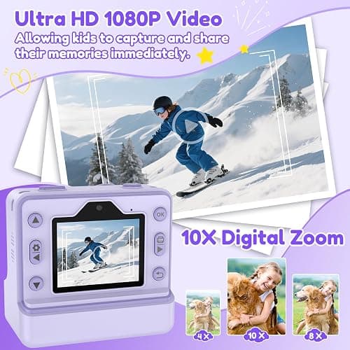 Kids Camera Instant Print, Instant Camera with 1080P Videos, Front Rear Dual Selfie instant print camera with 3 Rolls Print Paper & 32GB SD Cards, Christmas Birthday Gifts for Girls Age 3-12 (Purple) thumbnail 4