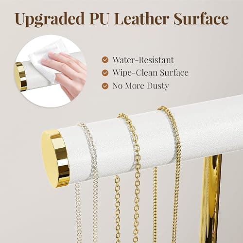 bussdis 3 Tier Bracelet Holder Display - White Leather Bracelet Holder, Detachable T Bar Jewelry Holder Organizer for Bracelet, Necklace, Earrings, Rings, Watches, Bangle thumbnail 6
