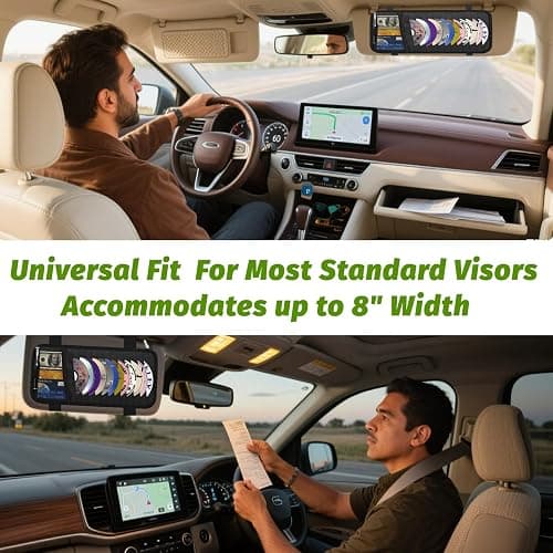 CD Visor Holder for Car, Large Capacity CD & DVD Visor Case, Vehicle Visor Storage Organizer with 12 Disc Sleeves, 1 Mesh Pocket 1 Pen Holder and & Elastic Band (Black) thumbnail 6