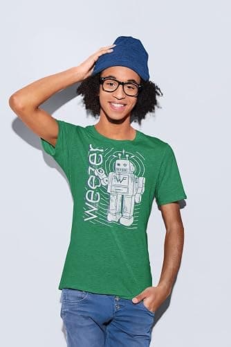 American Classics WeezerRock Band Robot & Logo Green Youth Short Sleeve T-Shirt Graphic Tee thumbnail 4