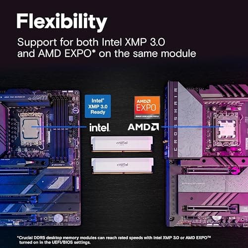 Crucial Pro 32GB DDR5 RAM Kit (2x16GB), CL36 6000MHz, Overclocking Desktop Gaming Memory, Intel XMP 3.0 & AMD Expo Compatible, White - CP2K16G60C36U5W thumbnail 4