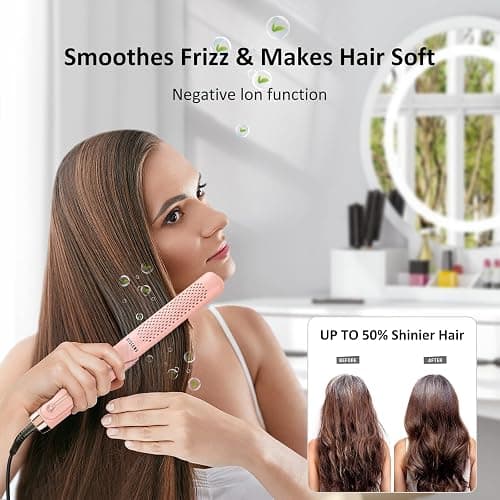 MESCOMB 360° Airflow Styler Curling Iron - Dual Voltage Hair Straightener and Curler 2 in 1 with Vented Cool Air to Lock in Style, 1.25 Inch Flat Iron Hair Straightener, Long Curling Wand, Adjust Temp thumbnail 6