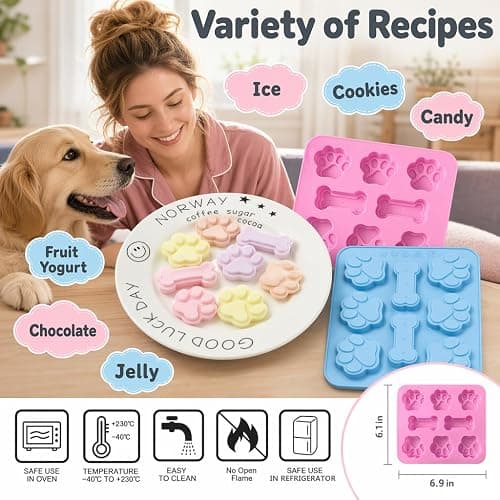 2 Pcs Silicone Puppy treat molds, Dog Paw and Bone Mold Ice Cube Mold, Jelly, Biscuits, Chocolate, Candy Baking Mold, Oven Microwave Freezer Dishwasher Safe-Pink & Blue (2) thumbnail 6