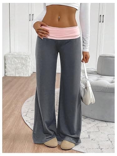 SOLY HUX Women's Sweatpants Color Block Low Rise Fold Over Waist Baggy Wide Leg Pants thumbnail 4
