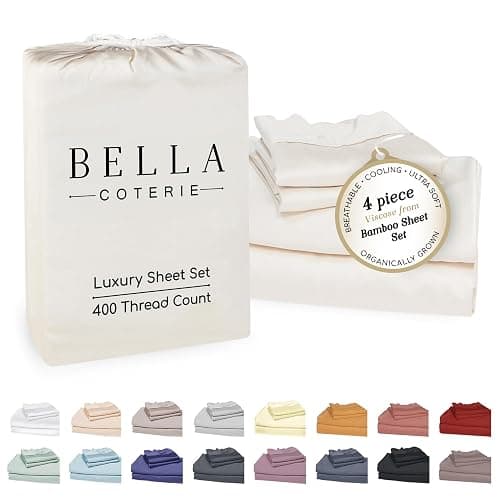 Bella Coterie Luxury Bamboo Viscose Queen Size Sheet Set | 100% Organically Grown | Ultra Soft | Cooling for Hot Sleepers | 18" Deep Pocket [Ivory] - Image 1