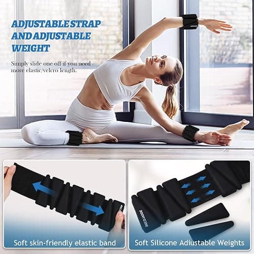 BECOJADDE Ankle Weights Set of 2 (1 lb/2 lb/3 lb Each) Adjustable Wrist Weights for Women Men Wearable Arm Leg Weight for Pilates, Running, Walking, Workout, Yoga thumbnail 4
