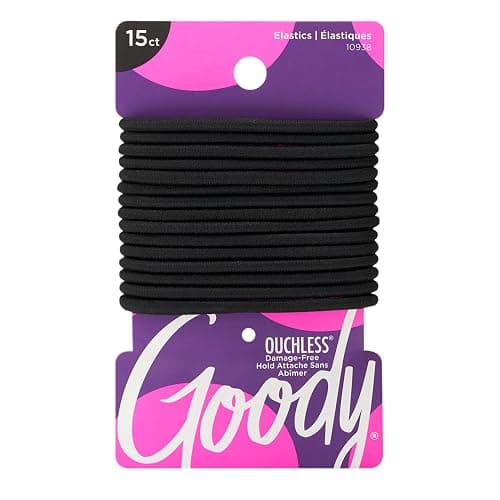 Goody Ouchless Hair Elastics – No Pull, No Breakage, Tangle-Free Hold for Thick, Curly, Coily & Textured Hair – 15 Count, Black, Long-Lasting Ponytail Holders for Women & Men - Image 1
