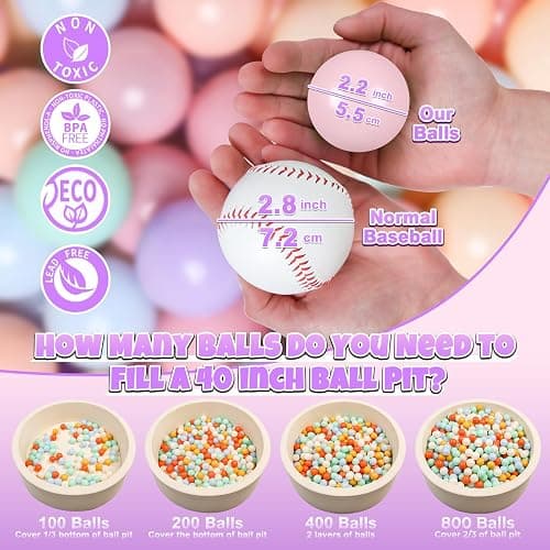 GOGOSO Ball Pits Balls for Toddlers Pack of 50 100 200 Plastics Shape Ball Non-Phthalate Non-BPA Non-Toxic 2.2-Inch Crush Proof Play Balls thumbnail 2