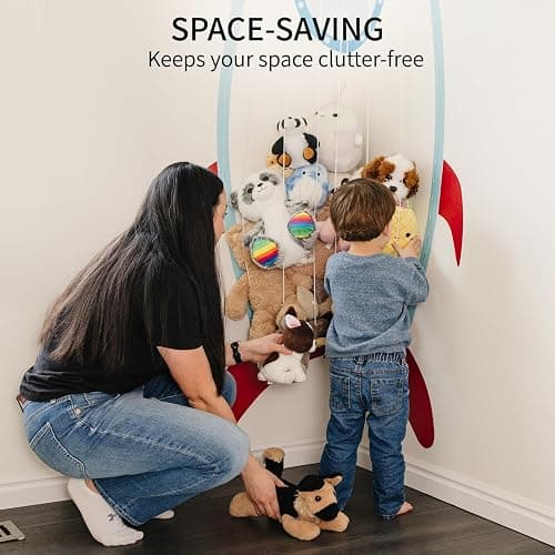 PUTSKA Corner Stuffed Animal Storage Organizer - Stuffed Animal Holder, Stuffy Storage, Space-Saving Plushies and Toy Corner Organizer for Kids Room - Spaceship thumbnail 6