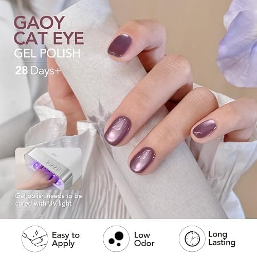 GAOY Aurora Purple Cat Eye Gel Nail Polish Set with Magnet, 6 Colors UV Gel | Translucent Iridescent Velvet Orchid Violet Berry, Holographic Glitter Shimmer, UV Cure, Soak Off, Salon & DIY Nail Art thumbnail 4
