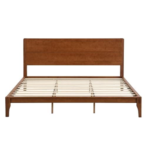 Merax King Size Bamboo Platform Bed, Mid-Century Modern Bed Frame with Tall Headboard, Solid Sustainable Bedframe King-Size, Wood Slat Support, No Box Spring Needed, Easy Assembly, Noise Free, Brown thumbnail 6