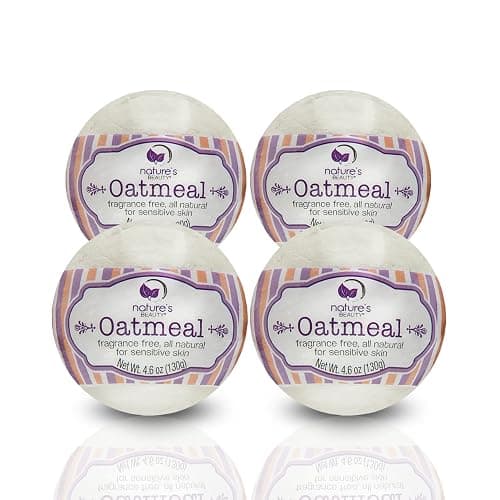 Nature's Beauty Oatmeal Fragrance-Free Bath Bomb Multi-Pack - Natural Hand Crafted, Non-Staining, Luxury Fizzy Spa Bomb, Sooth Dry + Itchy Skin Made w/Almond + Coconut Oil, 4.6 oz (4 Pack) - Image 1