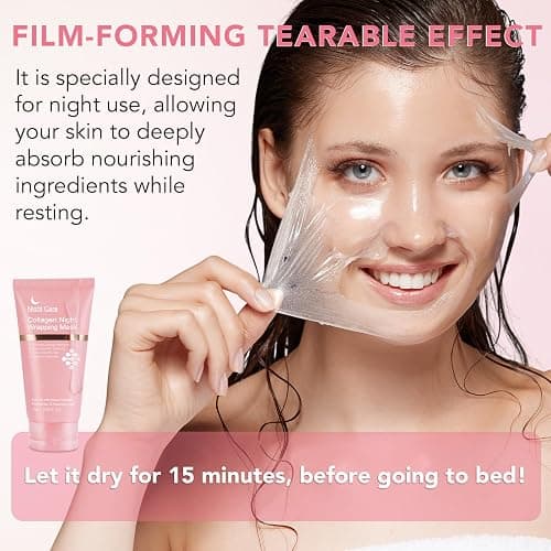 Akeeronn Collagen Overnight Wrapping Peel Off Facial Mask, Collagen Night Wrapping Mask, Hydrating Anti Wrinkle Lifting for All Skin Types, Firming&Elasticity Sleeping Mask (Brush Included) thumbnail 6