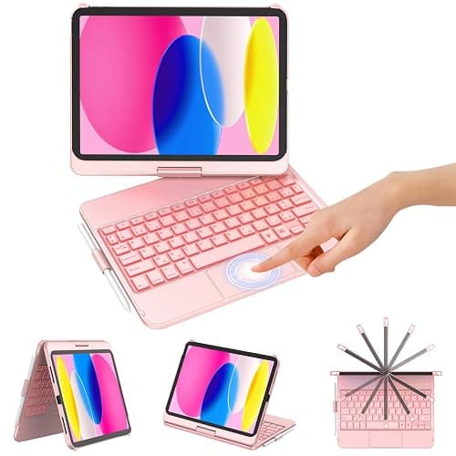 KBCASE Clavier pour iPad 10/11Ème Génération (10.9 Pouces 2022/11 Pouces A16 2025) 360 Flip Clavier sans Fil Bluetooth avec Multi-Touch Trackpad & éclairage Coloré à 7 Couleurs pour iPad 10/11 ème A16 - Image 1