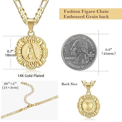 KissYan Initial Necklaces for Women, 14K Gold Plated Round Letter Pendant Capital Monogram Necklace Alphabets from A-Z Figaro Chain Jewelry thumbnail 4