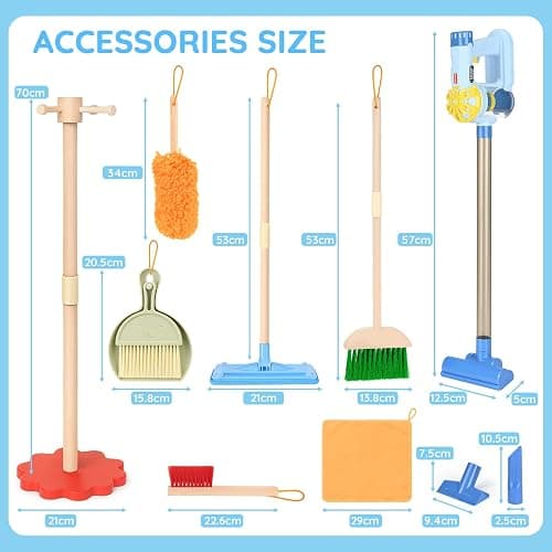 Dreamon Wooden Toddler Cleaning Set - 11Pcs Kids Cleaning Toy Set with 3-in-1 Kids Vacuum That Really Works, Montessori Cleaning Toys with Broom and Mop Set for Toddlers Girls Boys Age 3-6 thumbnail 2