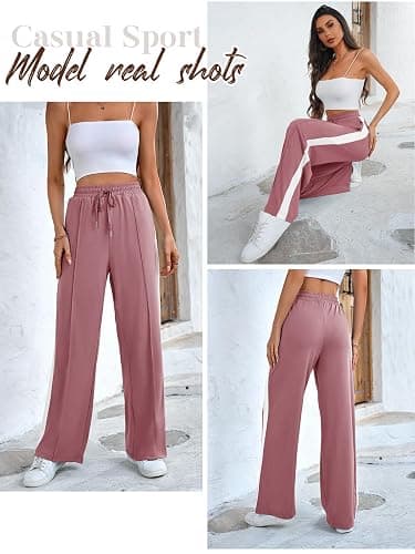Bellcoco Wide Leg Sweatpants Women High Waisted Baggy Sweat Pants Active Striped Track Pants with Pockets thumbnail 6