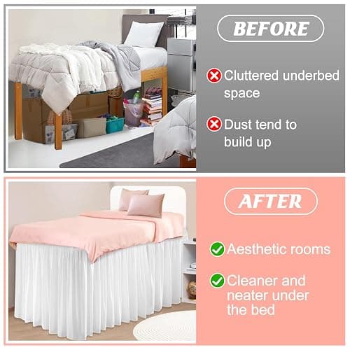 Dorm Bed Skirt for Twin-XL - 36" Drop College Dorm Room Bed Skirt, Pre-Shrunk Fabric Long Bed Skirt, Cute Ruffled Style Dorm Essentials for Students Girl Decoration & Hide The Clutter (White) thumbnail 3