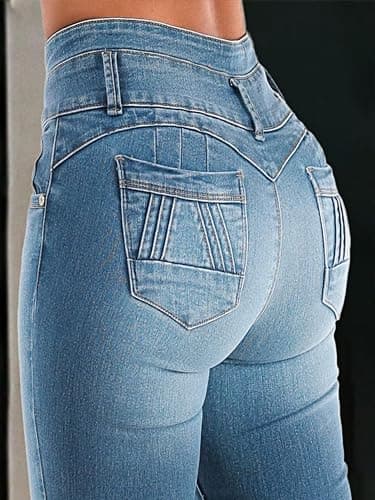 Flamingals Butt Lifting Jeans for Women Trendy High Waist Tummy Control Jeans Bootcut Flare Pants 2XL thumbnail 6