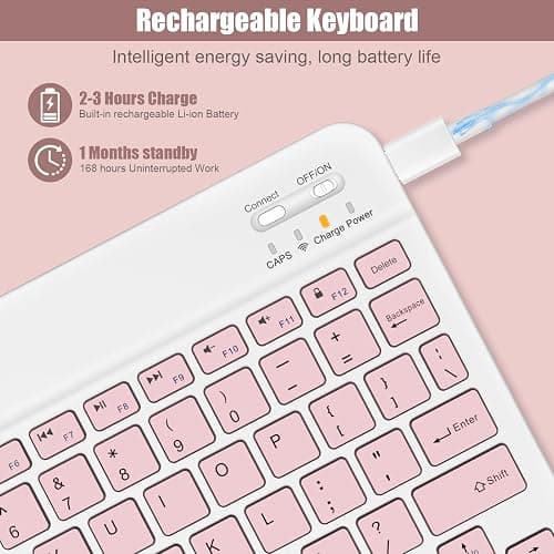 NOOX Bluetooth Keyboard for iPad A16 11th 10th Generation, iPad Pro 13/12/11/10/9/8/7 inch, iPad Air 13/11th Gen, iPad mini Tablets, etc. - Slim Wireless Portable Travel Office Computer Accessories thumbnail 2
