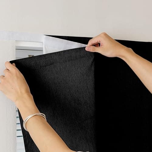 Sovtfides 100% Blackout Magic Tape Stick On Curtains Window Shades Pull Down Blackout Window Cover No Drillng Self Adhesive Curtains No Rod Small Windows, W35 x L60 inch, 1 Panel, Black thumbnail 8