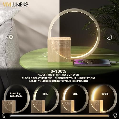 Vivilumens Sunrise Alarm Clock for Heavy Sleepers Adults, Wake-up Light, Sleep Aid 10 White Noise Sound Machines with 30/60/90 Timer, 3 Level Dimmable Touch Table Lamp with Snooze USB Charger Port thumbnail 6