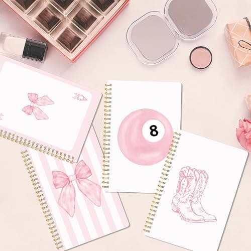 CNhoqc Pink Spiral Journal Notebook - 4 Pcs A5 Pink Watercolor Coquette Bow Lined Pages Hardcover Spiral Bound Journal Subject Notebook Work School Note Taking Supplies Women Men Birthday Graduation thumbnail 2
