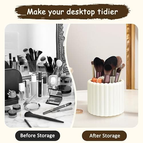 Mounting UP 360 Rotating Makeup Brush Holder Office Supplies Holder 7 Slots Make Up Brush Organizer Removable Spinning Cosmetic Brushes Storage Pen Holder for Vanity, White Dresser, Desk,BT-W-UK thumbnail 5