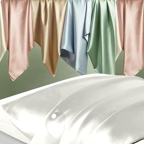 Mulberry Silk Pillow Cases Standard Size, Silk Pillowcase for Hair and Skin, Anti Acne Cooling Sleep Both Sides Natural Silk Satin Pillow Covers with Hidden Zipper, Gifts for Women Men, Ivory thumbnail 2